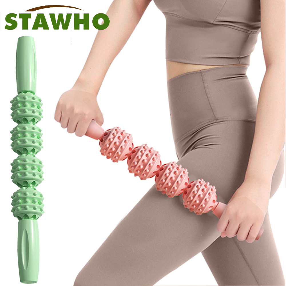 Rodillo de palo de masaje para músculos, espalda, piernas, masajeador de Fascia corporal de tejido profundo para isquiotibiales, pantorrilla, dolor de cuello, punto de disparo