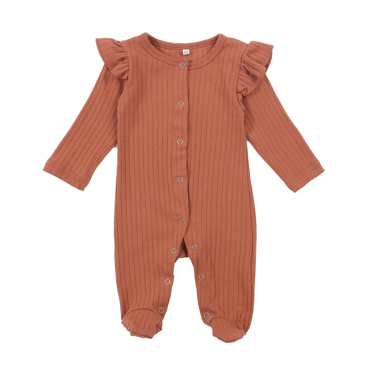 0-6M Pasgeboren Baby Jongens Meisjes Footies Solid Ruches Lange Mouwen Knit Enkele Breasted Herfst Jumpsuits 4 Kleuren: Rood / 3M