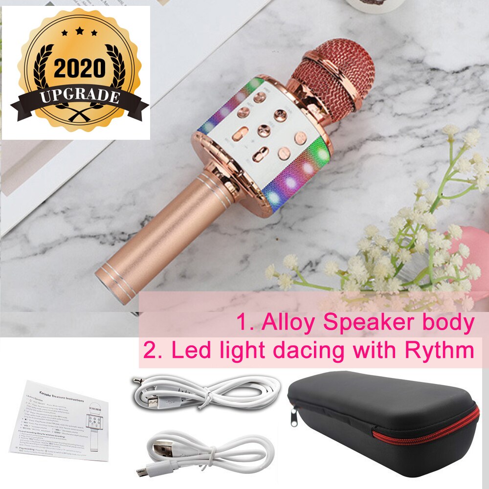 WS 858 Wireless Microphone Karaoke Condenser Mic Wtih Bag Bluetooth Stand Radio Mikrofon Studio Recording Mic WS858: Updated rose