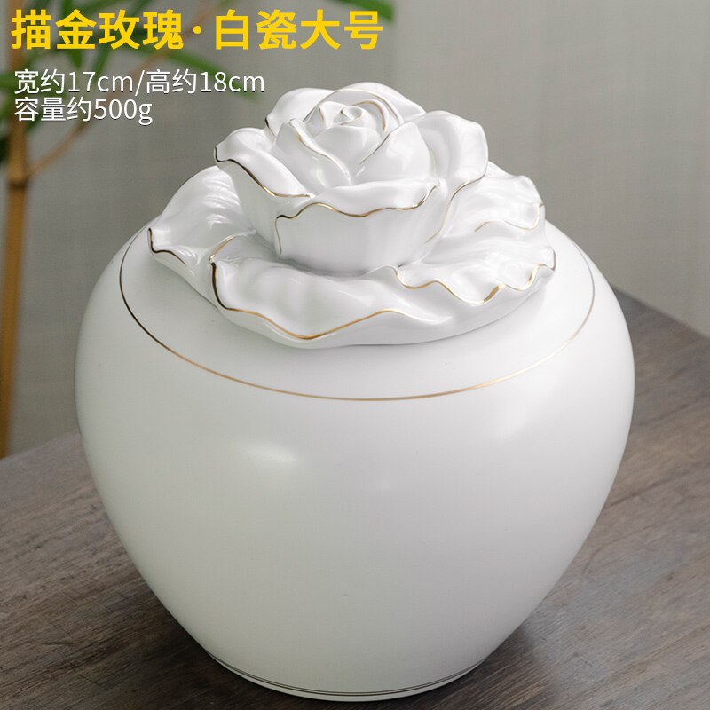 Large Tea Tin Ceramic Airtight Jar Tea Caddy Moisture-proof Tea Box Tea Container Tea Organizer Storage Tank Storage Box Tea Can: white large