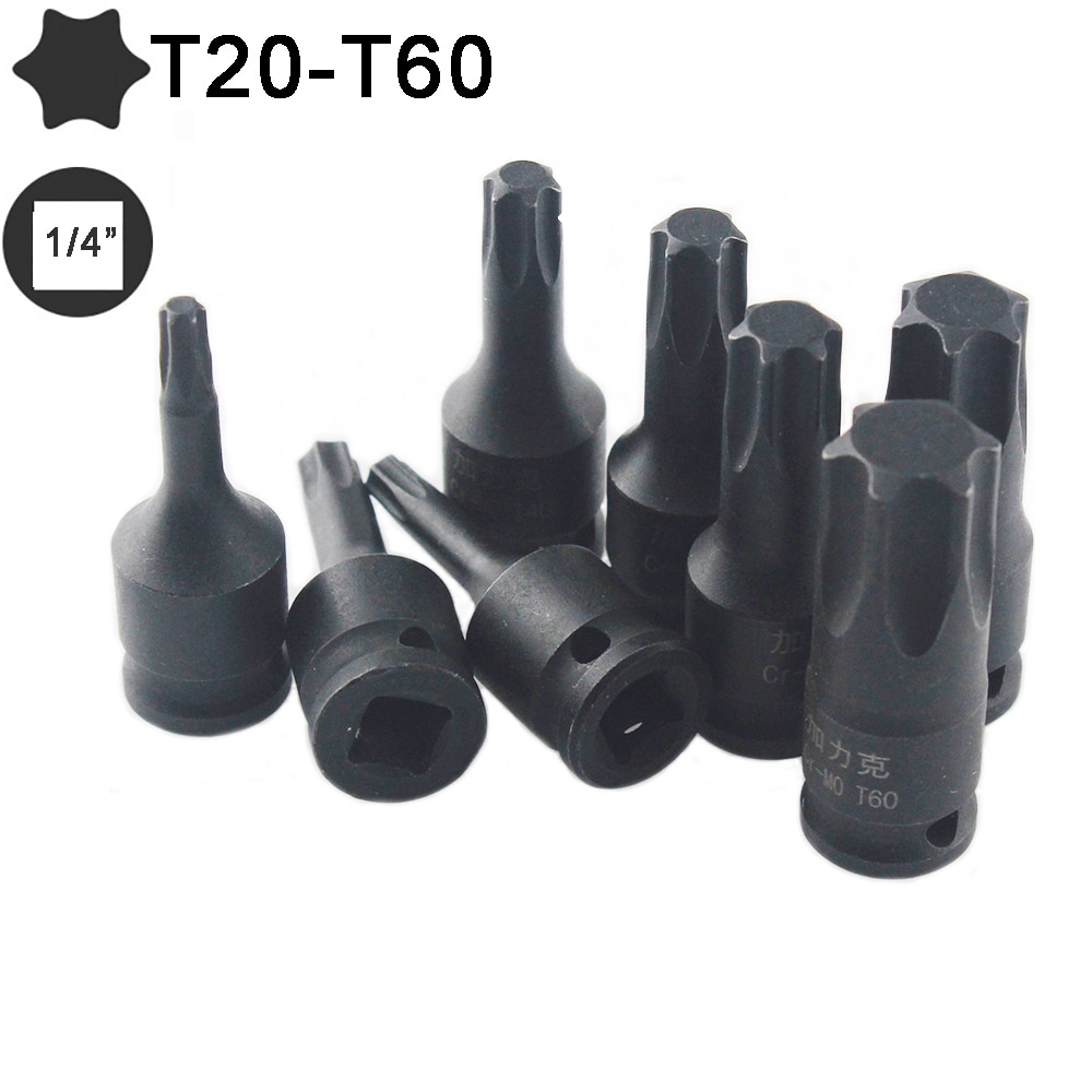 1PC Torx Bit Electric Impact Wrench Air Wrench Adaptor Bit 1/4" Adaptor Drive Socket T20 T25 T30 T40 T45 T50 T55 T60 Hand Tool