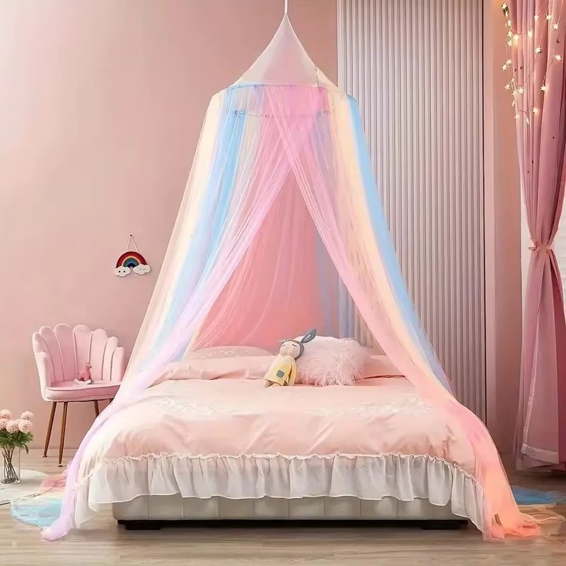 Rainbow Bed Canopy Polyester Mosquito Net Princess Bed Curtains from Ceiling Bedroom Decor for Girl Kids Bedding Room Decor