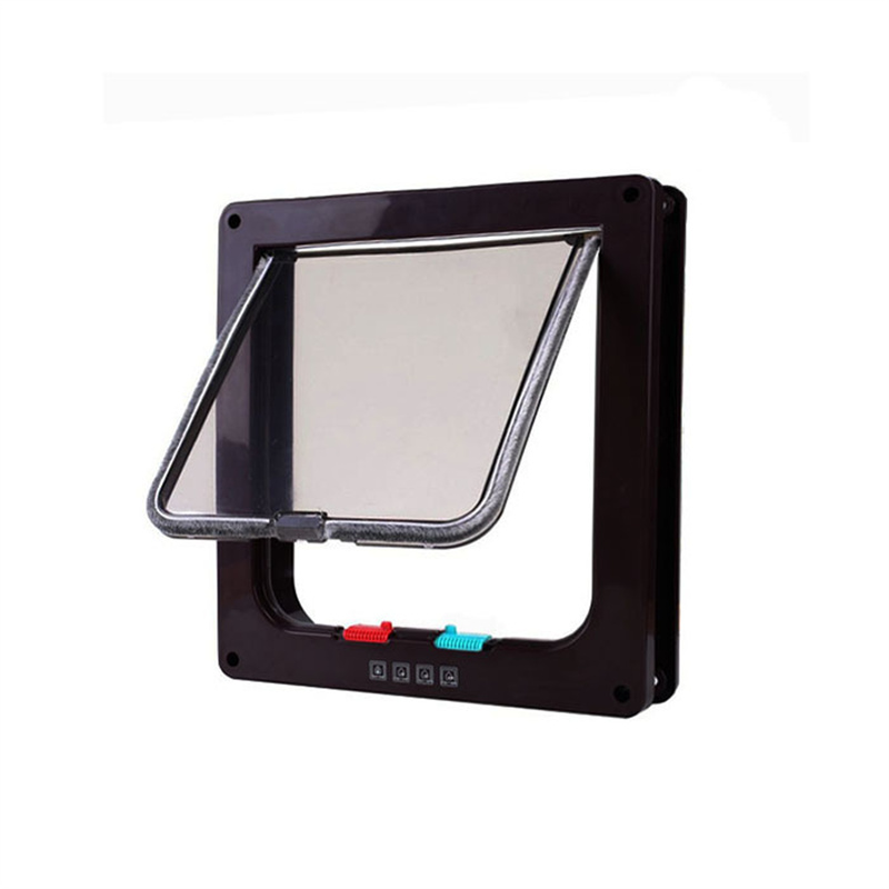 Puerta abatible para perros y gatos con cerradura de seguridad de 4 vías, puerta abatible para perros, gatos, gatitos, Kit de puerta pequeña de plástico ABS para mascotas, puertas abatibles para gatos y perros: Negro / 27.7x25x5.5cm