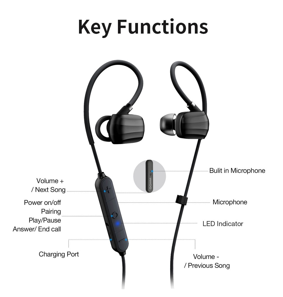 GGMM Wireless Bluetooth Earphone Headphones Sports Earbuds IPX4 Waterproof Headset With Mic Super Bass Headphones Support APT-X