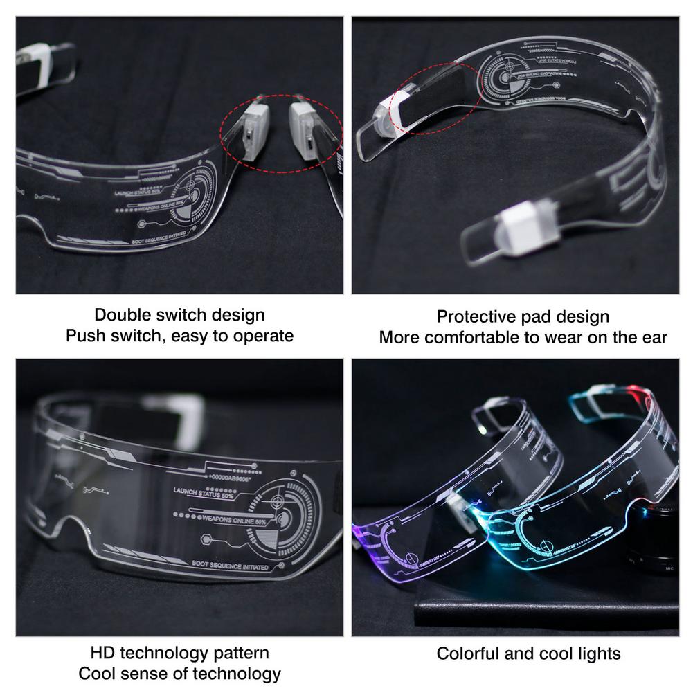 LED Luminous Glasses Futuristic Electronic Visor Glasses Light Up Glasses Prop For Halloween Festival KTV Bar Party Performance