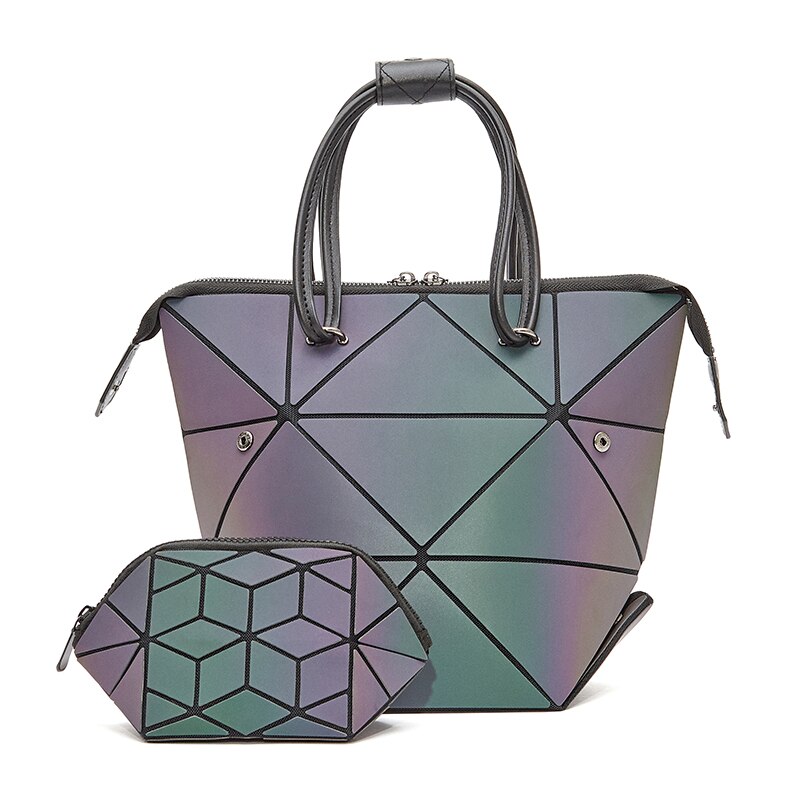 świetlny zestaw Crossbody torby dla kobiet 2020 geometryczne deformować torebki i torebki femme worek holograficzny pani torba na ramię: Bucket Cosmetic 2szt