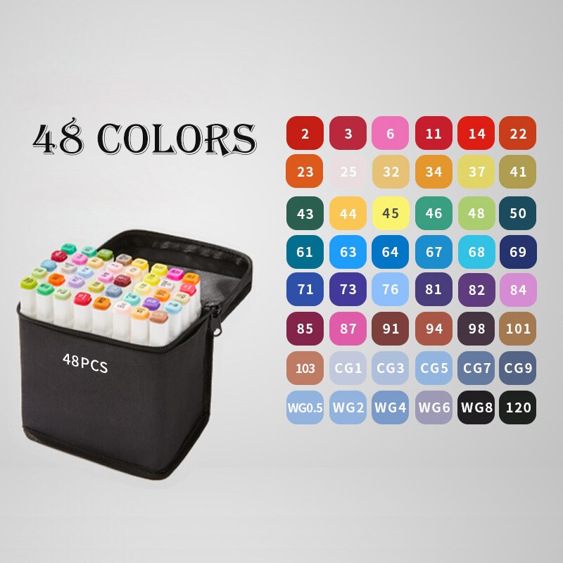 12/48/80/168 Touch Riancy Markers Set Manga Tekening Markers Pen Alcohol Gebaseerd Schets Vilt-Tip Twin borstel Pen Kunst Levert 04379: 48 white