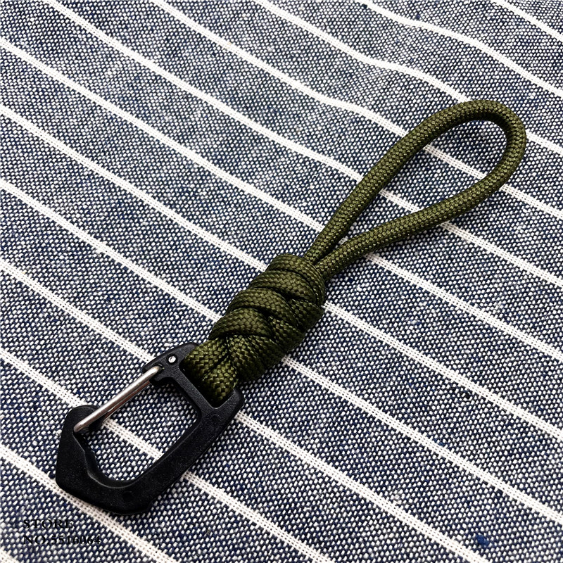 LLavero de Paracord para exteriores, cordón de nailon trenzado, cuerda de paracaídas de alta resistencia, mosquetón, llavero para mochila de teléfono: Negro