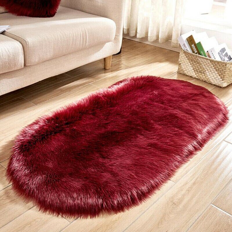 Small Faux Fur Rug Hairy Soft Shaggy Area Rug Floor Carpet Fully Mats Home Decor: Wine Red