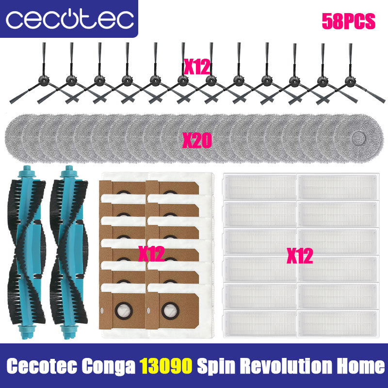 Compatible For Cecotec Conga 13090 Spin Revolution Home Spare Parts Main Side Brush HEPA Filter Mop Cloth Dust Bag Accessories