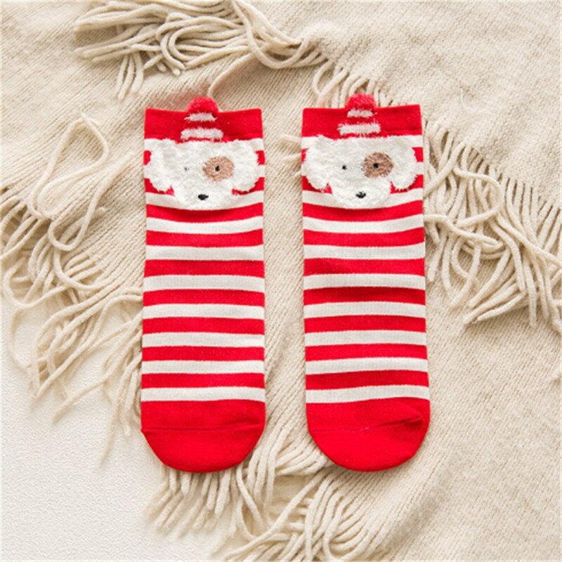 Chaussettes de noël, 1 paire, pour enfants, filles et garçons, chaussettes de noël, automne, éponge rayée, flocon de neige, élan, ours noël: 1