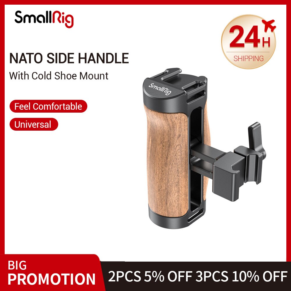 SmallRig DSLR Camera Handle Quick Release Wooden NATO Side Handle for SmallRig BMPCC 4K / 6K Camera Cage etc. 2915