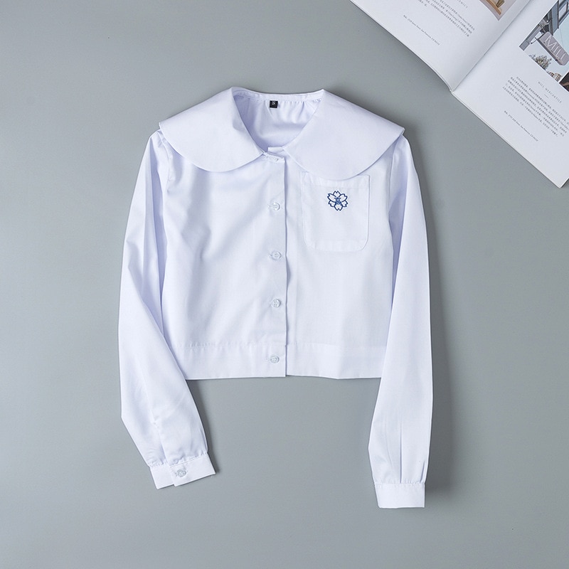 Uniformes de mangas largas para estudiantes japoneses, camisa blanca bonita para niñas, vestido escolar bordado con bolsillo, traje de Sailor Jk, Top para mujer