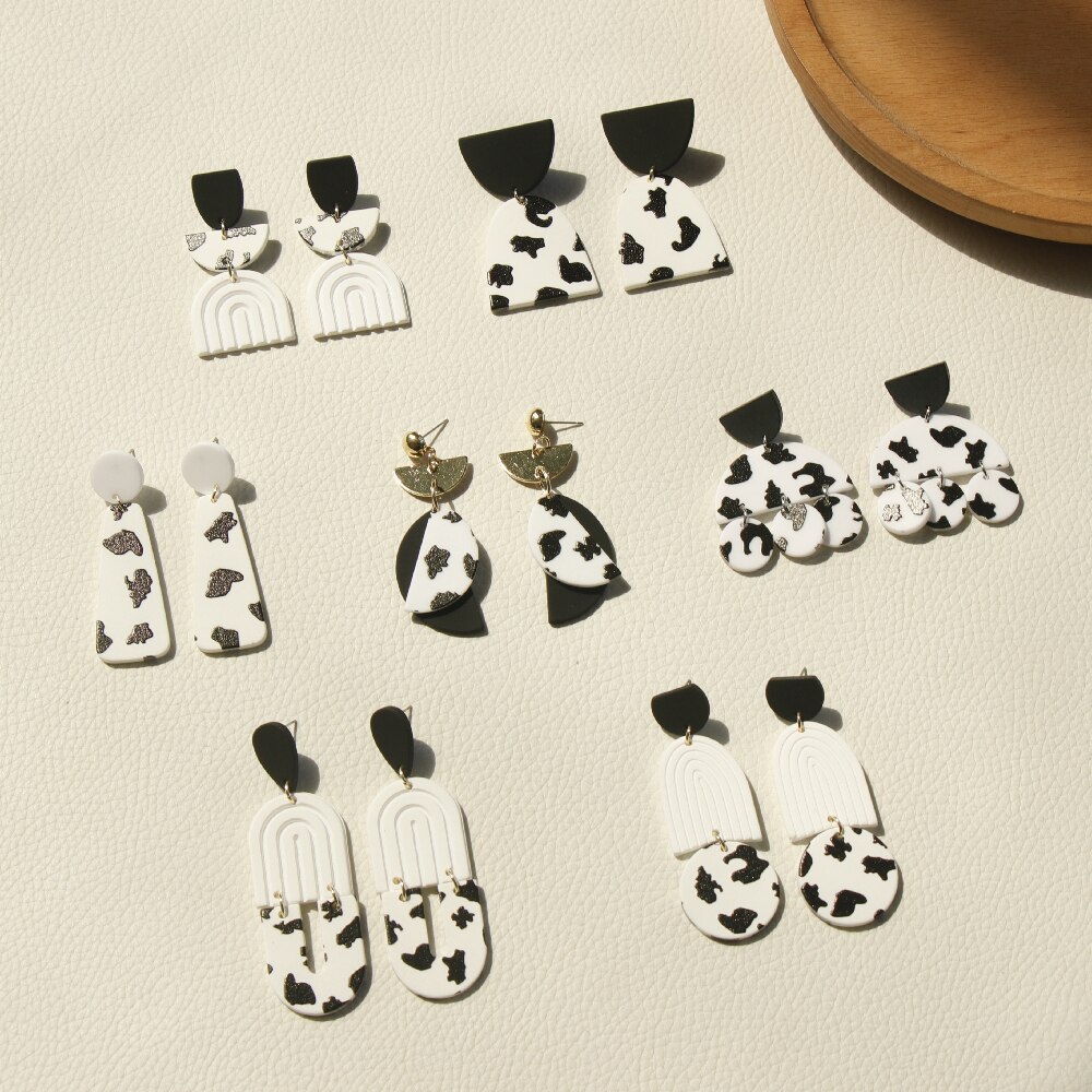 Classic Black White Large Geometric Acrylic Earrings for Women Irregular Exaggeration Long Earring Jewelry Pendientes