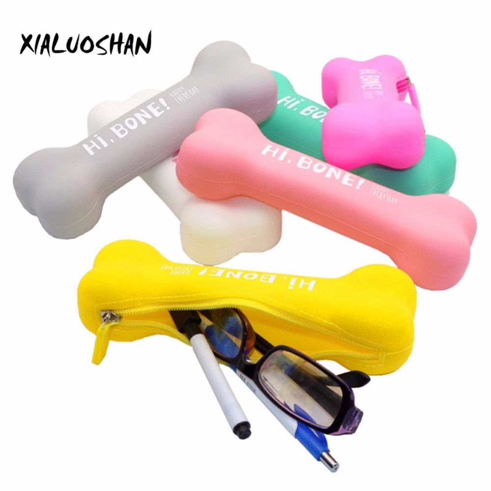 1 Uds. Caja de lápices bolígrafos de Gel de sílice en forma de hueso, colores de caramelo creativos, estuche de lápices para estudiantes, bonitos suministros escolares