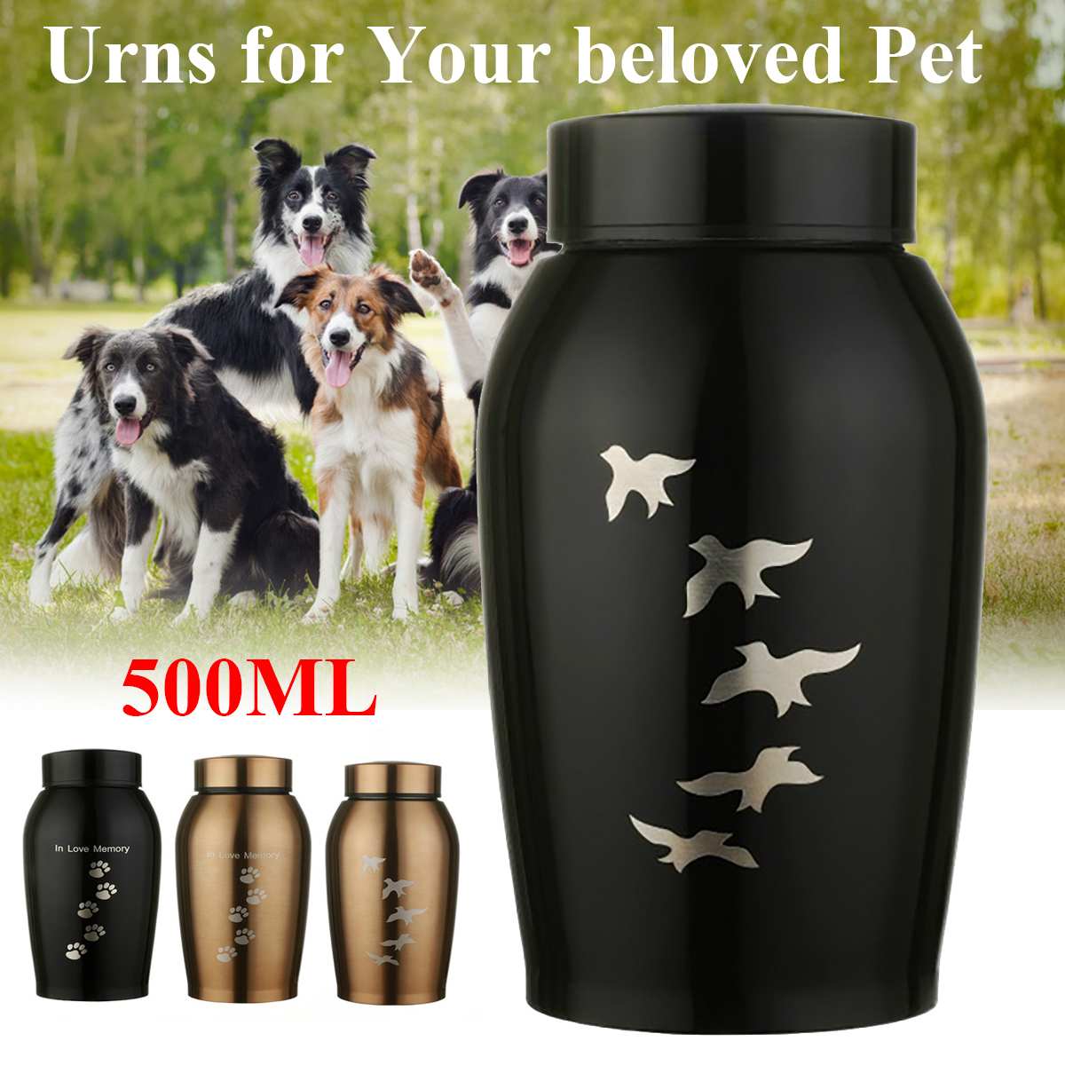 500Ml / 250Ml Stainless Steel Pet Urns For Dogs Cats Birds Hamsters Rabbits Cremation Ash Coffins Burial Of Ashes Pet Memorial