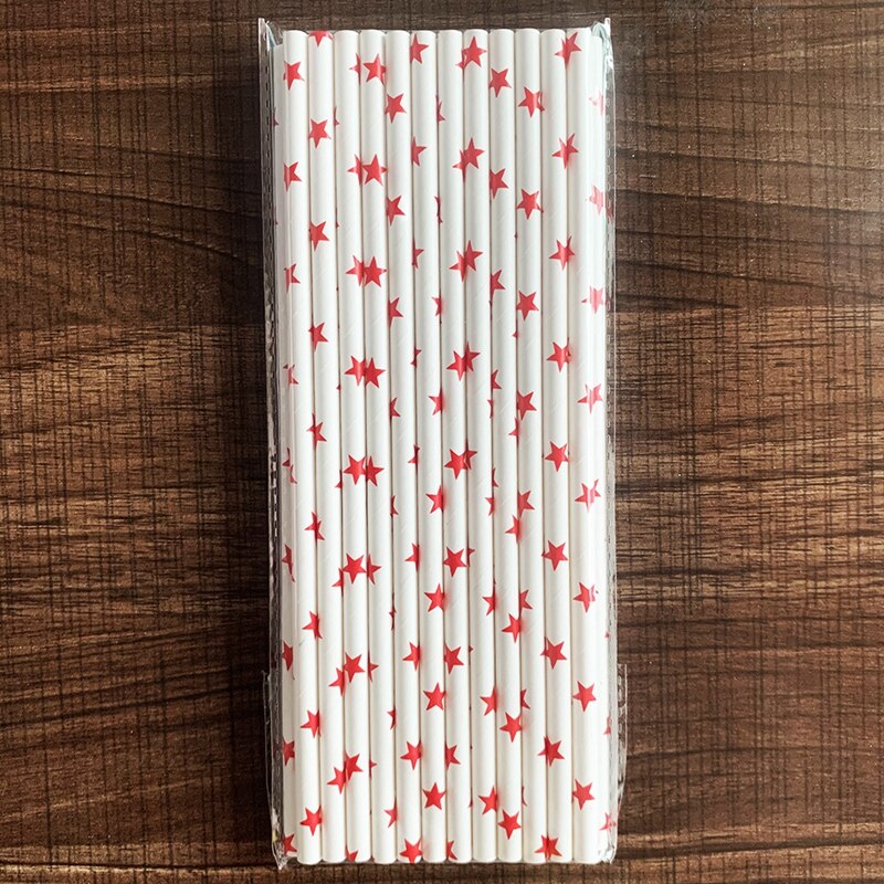 25Pc Papier Rietjes Gestreepte Wegwerp Party Paper Rietje Servies Bruiloft Verjaardag Partij Decoratie Baby Shower Benodigdheden: Red Star