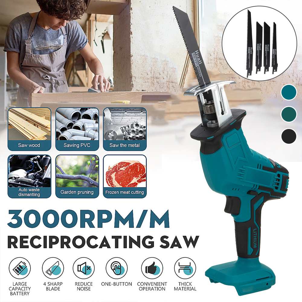 18V Cordless Electric Reciprocating Saw With 4 Saw Blades Woodworking Cutting Machine Garden Power Tools For Makita 18V Battery