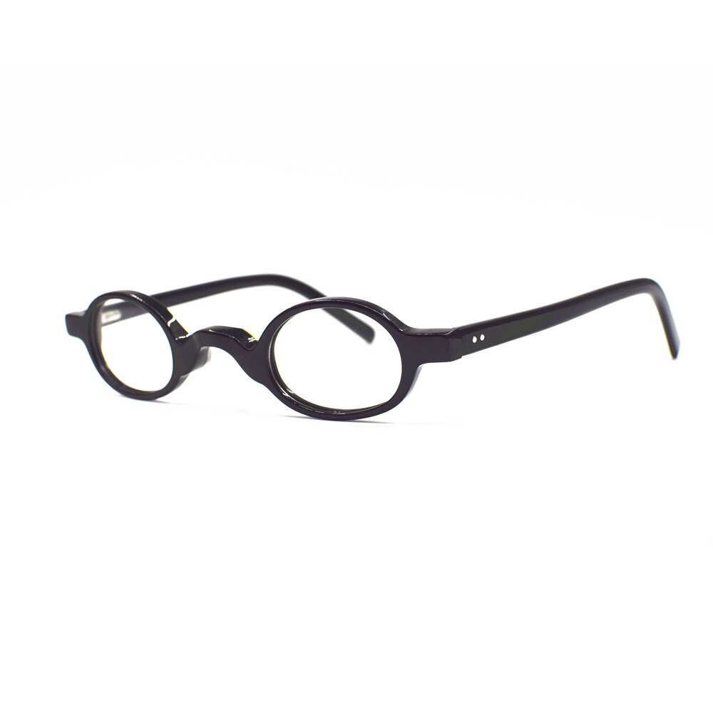 Vintage Super Small 37mm Spring Hinges Oval Acetate Eyeglass Frames Full Rim Men Women Optical Myopia: BLACK