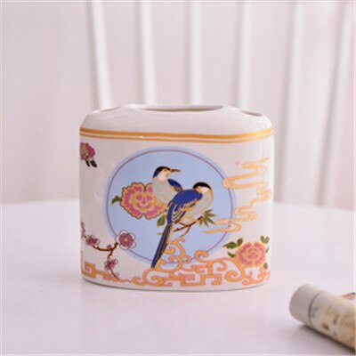 Set de accesorios de baño, dispensador de jabón de cerámica, soporte para cepillo de dientes y taza de gárgaras, platos de jabón, Lavatorio de flores y pájaros, juego de 5/6 piezas: Toothbrush Holder