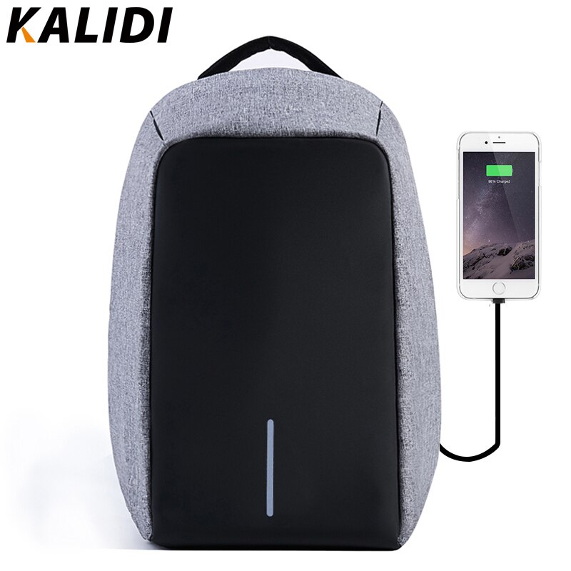 Mochilas antirrobo para ordenador portátil de 15 pulgadas KALIDI, mochilas para hombres con carga USB para adolescentes, cubos de embalaje, mochila resistente al agua para viaje: Gray