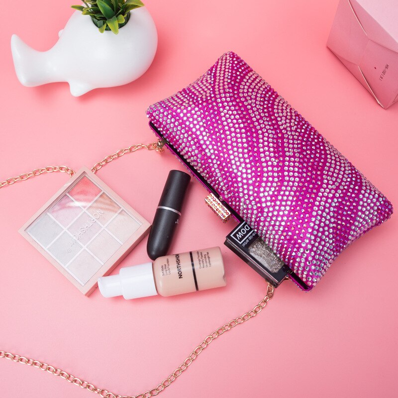 women bling diamond evening bags patchwork wedding banquet wallets chain purse for ladies MN1648