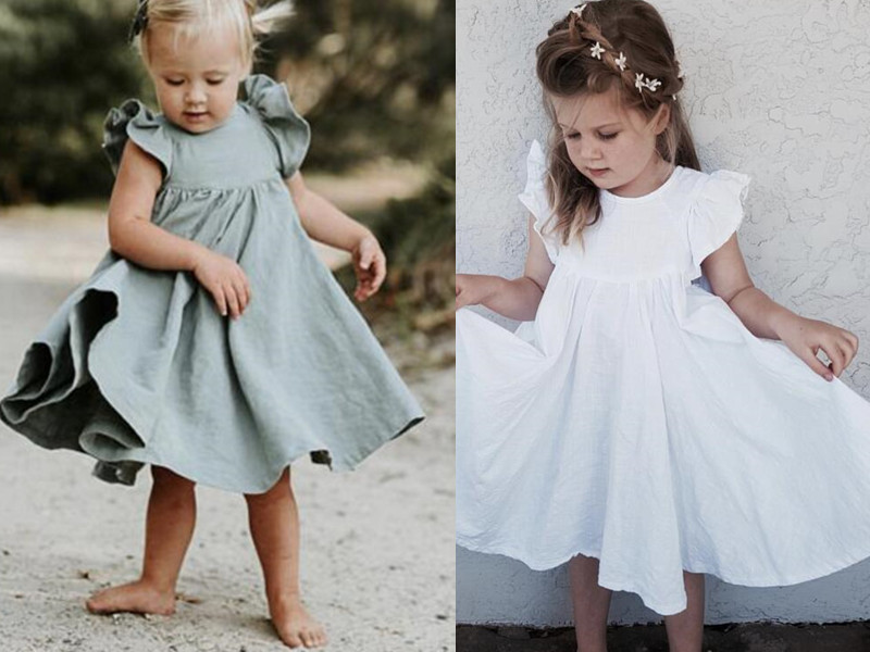 Ins Europa y América, blusa para niños y niñas, vestido de princesa de lino con volantes, ropa de verano a la