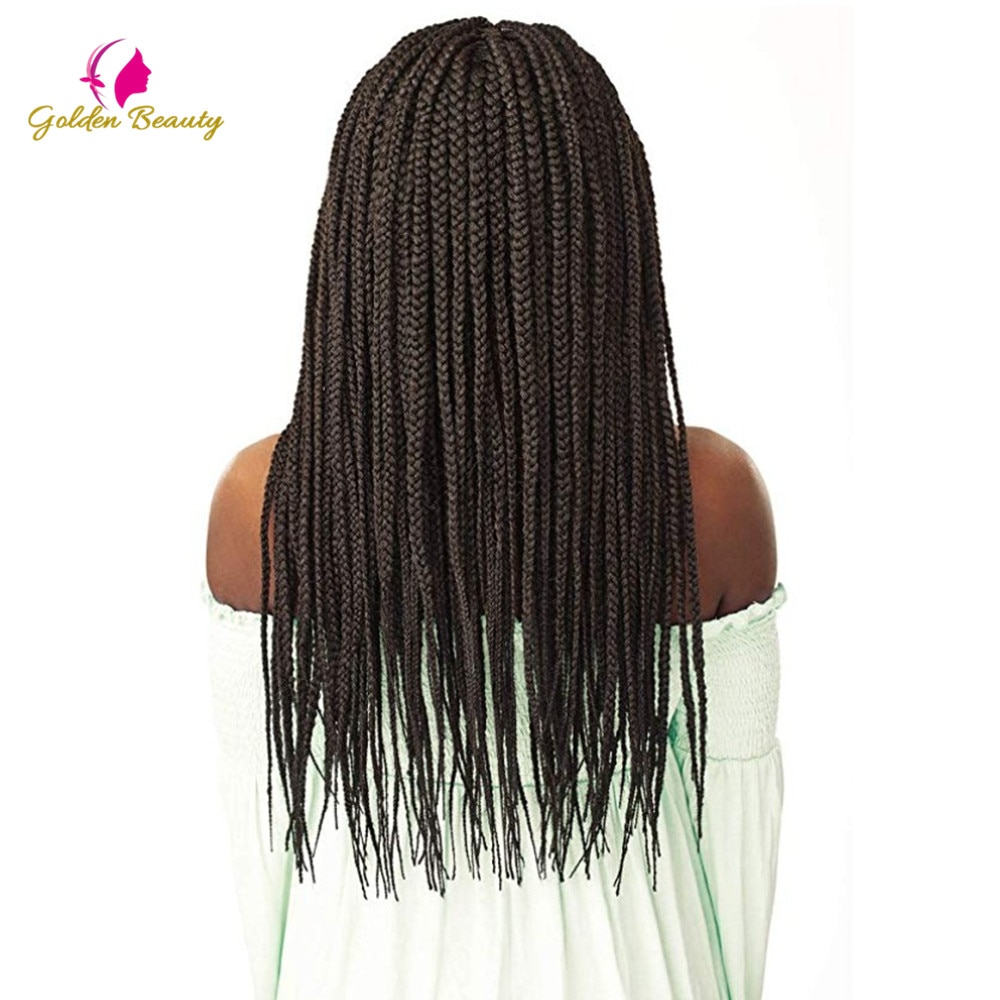 Golden Beauty 22inch Long Braided African Wig Box Braids Wig Natural Black Synthetic Braiding Hair Wig for Black Women