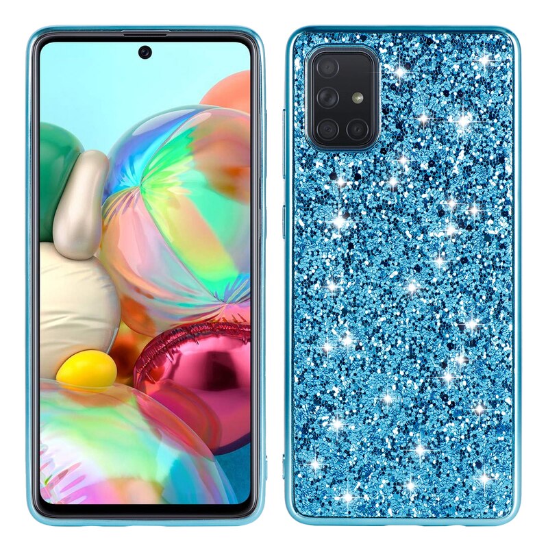 Pour Samsung Galaxy A51 étui Bling diamant paillettes couverture arrière pour Samsung A 51 A71 Anti-chute souple Silicone cadre étuis: Samsung A51 / Bleu