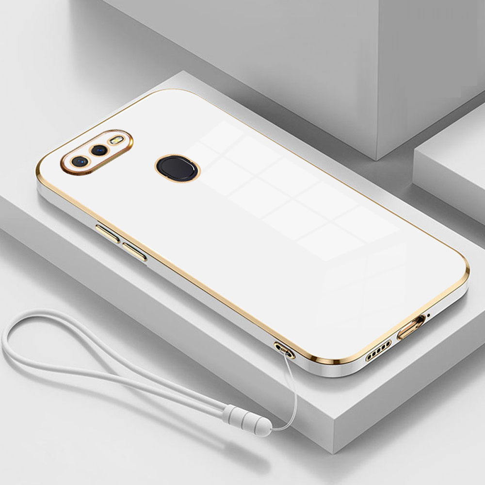 Para oppo A7 funda de lujo chapada cuadrada OPPO A5S funda de teléfono Oppo A7N AX7 A12 A7X funda trasera de silicona a prueba de golpes OPPO F9 Pro: Lona / Beige