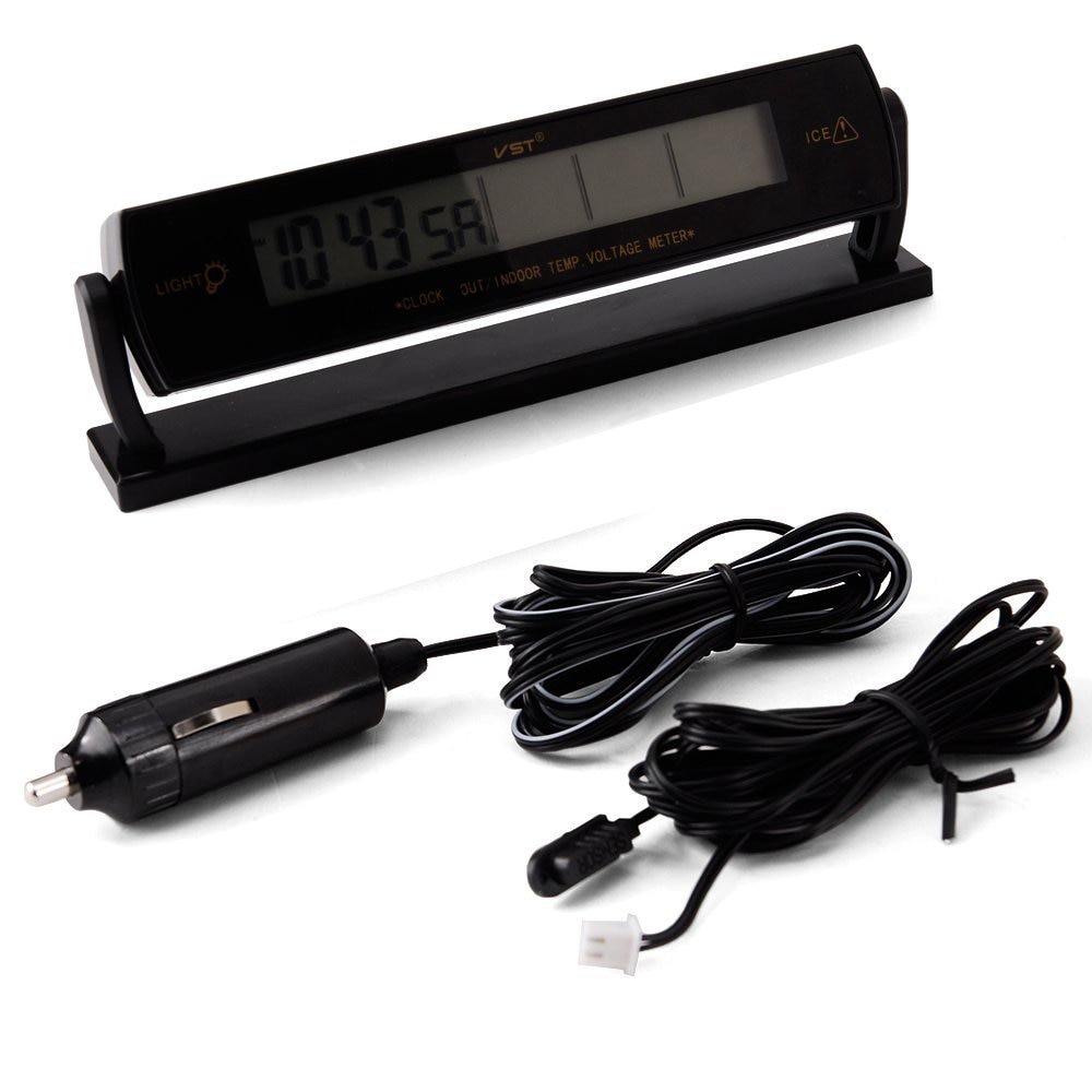 Lcd-scherm Voltmeter Auto Klok Kalender Binnen Buiten Thermometer Voltage Meter