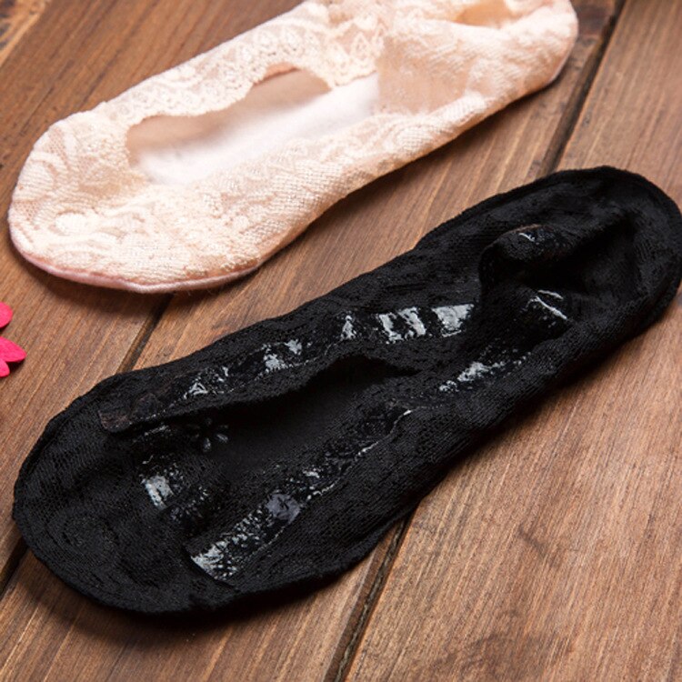 Sommer kvinner jente silica gel blonder båtsokker usynlig bomullssåle sklisikker tøfler antiskli sokk 1 par= 2 stk  ws74