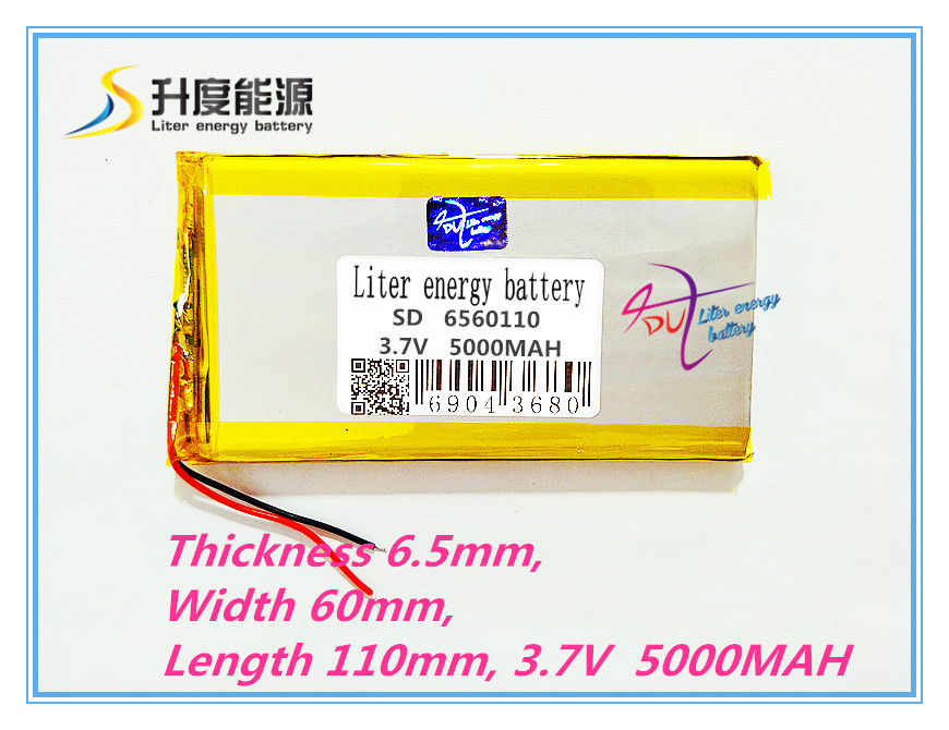 6560110 3.7 V 5000 mAh Li Polymer oplaadbare Lithium Batterij Voor GPS DVD DVR Tablet PC Mobiles Noodstroom