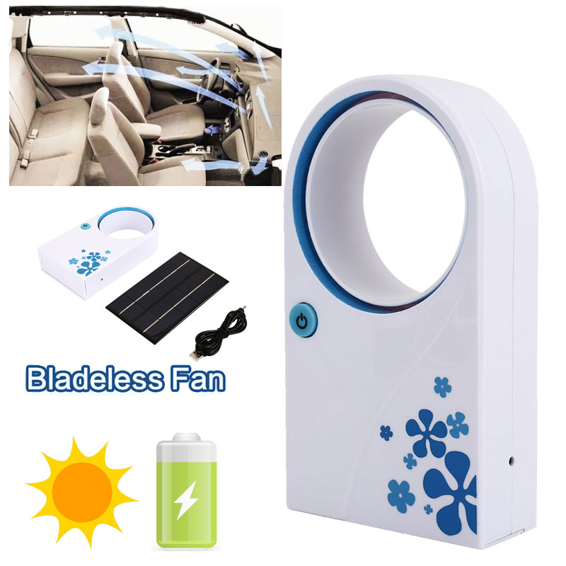 Mini Bladeless Fan Solar Charger Panel USB Ventilation Air Cooler Mini Outdoor Travel Air Cooling Without Vane Fan Outdoor