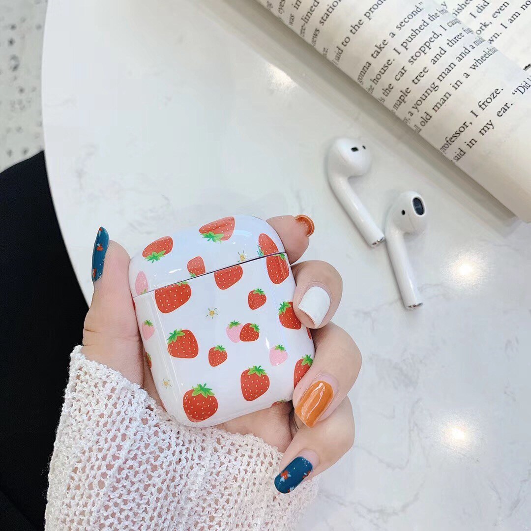 Luxe bananenbladerenhoesje voor airpods 2 hoesjes, siliconen beschermhoes voor airpods 2 hoesjes, bloemen en aardbeien