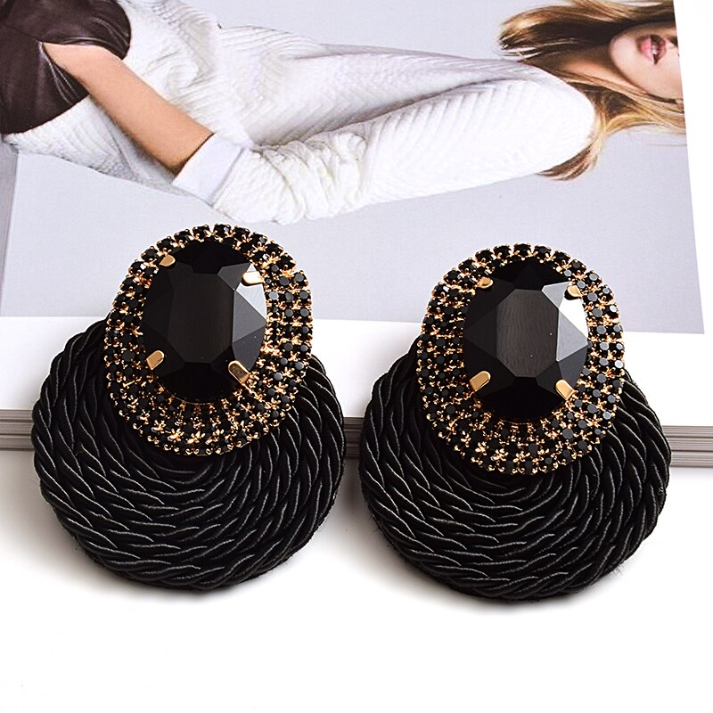 Style Colorful Crystal Earrings High Rhinestone Handmade Round Earring Jewelry Accessories For Women: Black