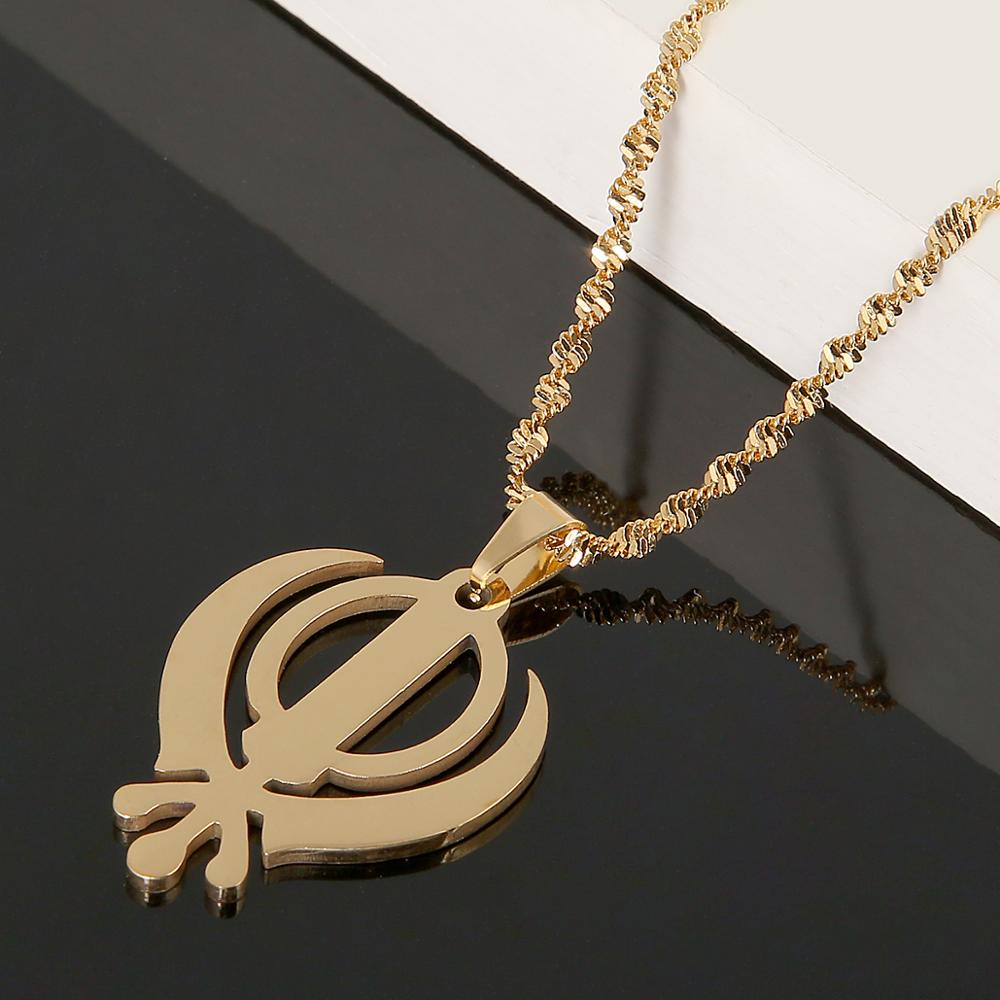 Rvs Trendy Sikhism Hanger Ketting Sikh Khanda Sikhs Religieuze Ketting Sieraden: Goud-kleur