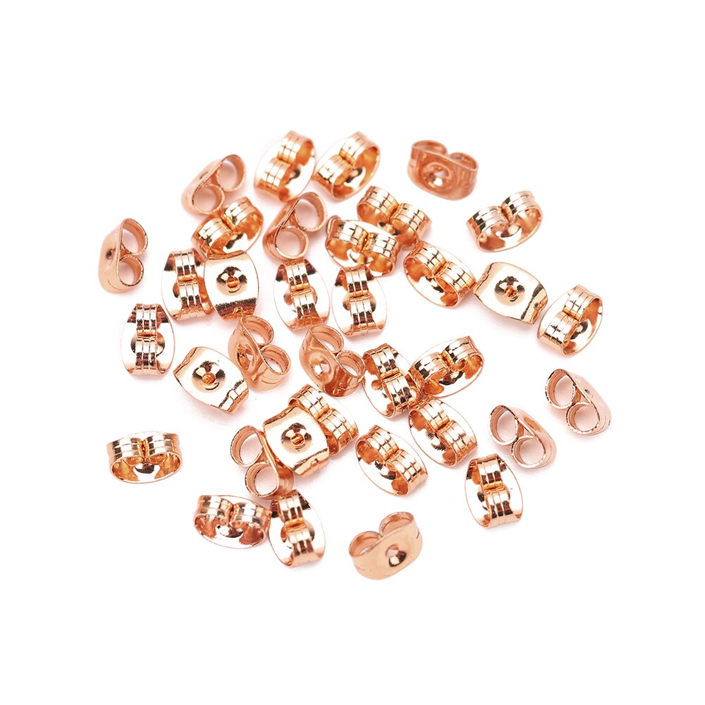 200 stücke Chirurgische Edelstahl Earnut Schmetterling Ohrring Rücken Silber Tonne 6,5mm Ohrring Muttern Stopper für DIY Schmuck Erkenntnisse: Rose Gold / 6x4.5mm