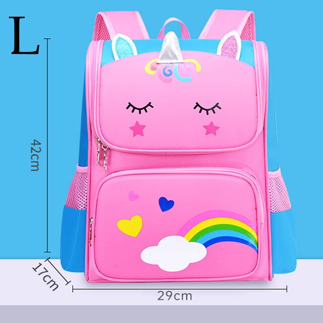 Karikatur-kinderrucksäcke, Kindergarten-schultasche für mädchen und jungen, wasserdichter, orthopädischer schulrucksack, 2022 stück: Blau rosa-l