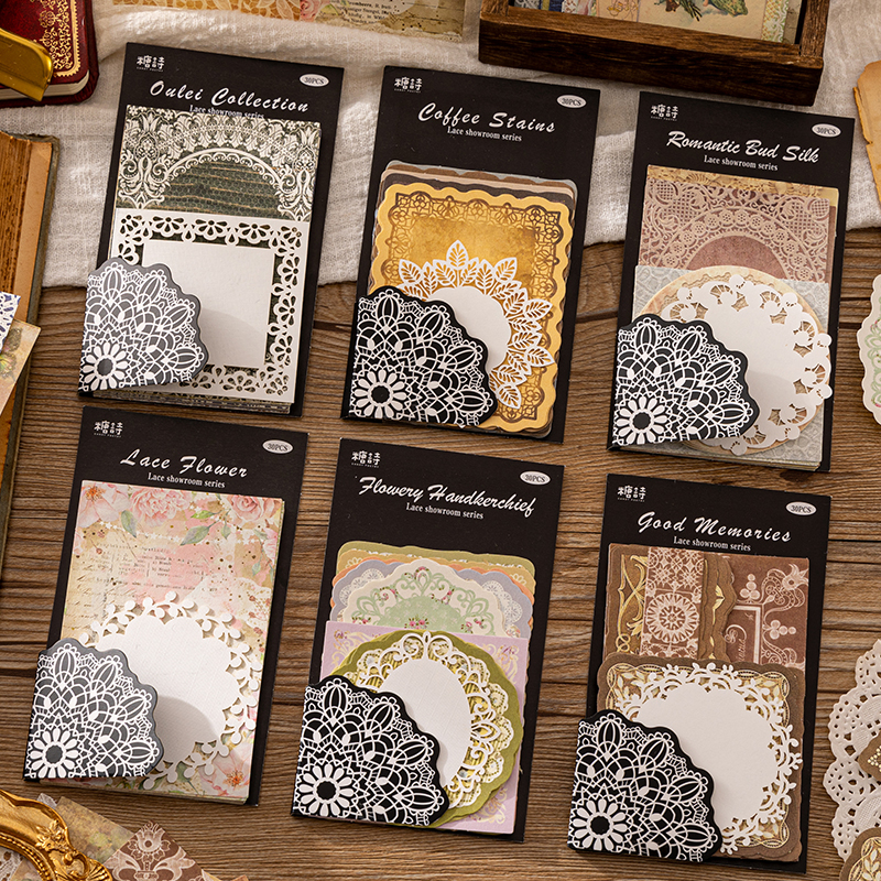 Papel decorativo de encaje Vintage de 30 piezas, material para álbum de recortes, papel de fondo hecho a mano, suministros de artesanía Retro