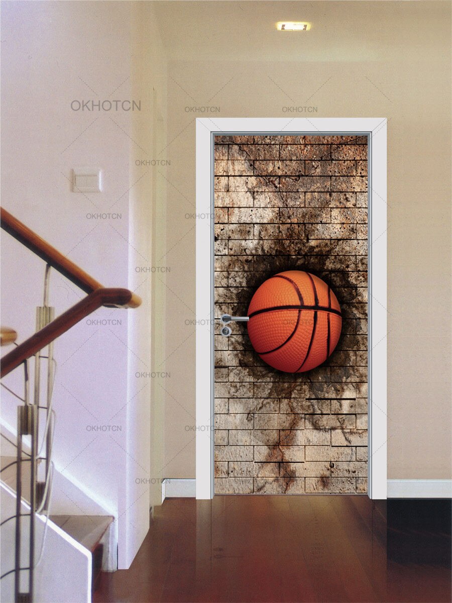 Basketbal Deur Stickers Mode Decor Moderne Woninginrichting Sport Art Print 3D Pvc Sticker Zelfklevende Waterdicht Behang
