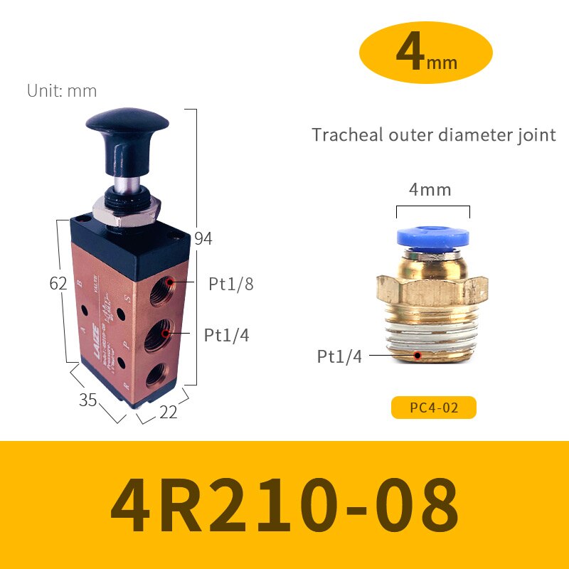 Pneumatic Switch Manual Valve 4R210-08 Hand Push Pull Valve Mechanical Valve Cylinder Valve Switch Valve Pneumatic Control: 4