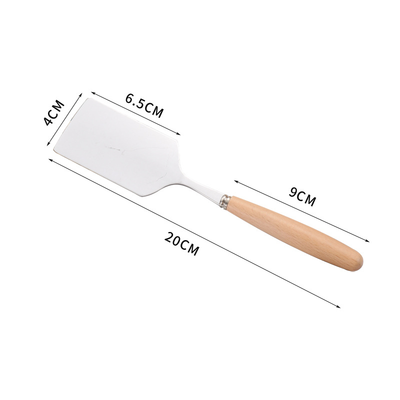 Espátula de Acero Inoxidable para Bistec - Pala para Pizza Mango Madera - Volteador de Carne Raspador - Utensilio Cocina BBQ