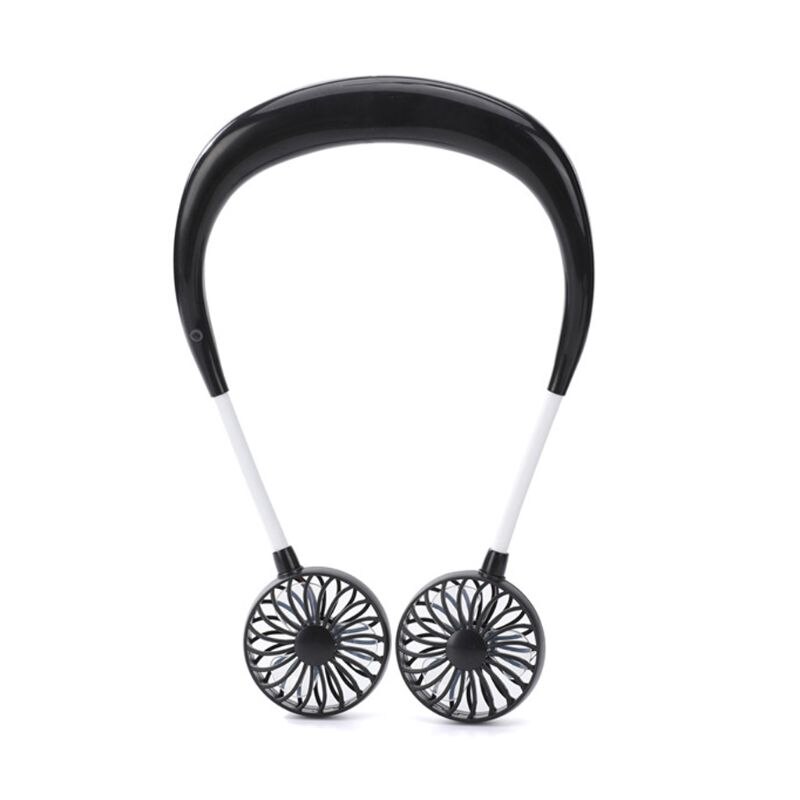 3.7v 1200 mah usb oplaadbare 3 versnellingen draagbare draagbare ventilator handsfree nek hangende mini sportventilator luchtkoeler: Zwart