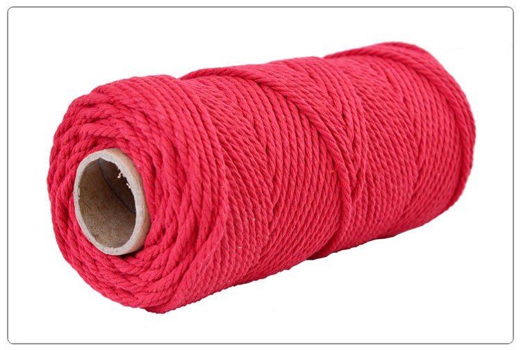 4mm 100%  bomuldssnor farverig reb ledning beige snoet håndværk macrame snor gør-det-selv bryllup hjem tekstil dekorative forsyning 100m: Rød
