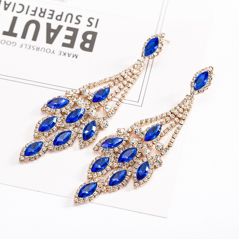 Grote Kristallen Oorbellen Elegante Dame Mode Bruiloft Sieraden Strass Oorbel Voor Vrouwen Prom Party Sieraden Accessoires: blue