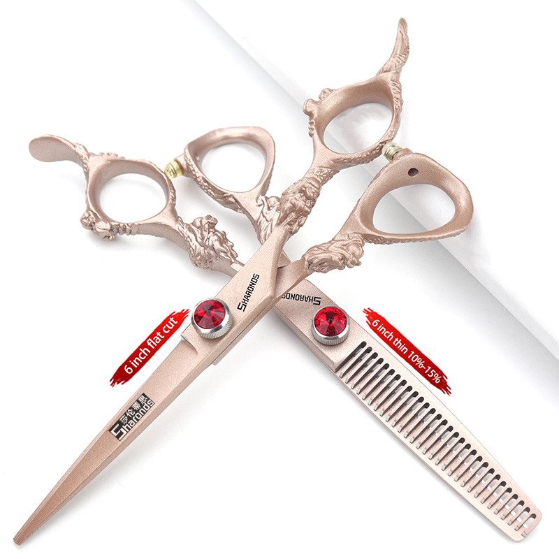 6- inch echte haarschaar, exclusief voor kappers in de kapsalon, tondeuseset met platte tanden, haarknipgereedschap: Paars