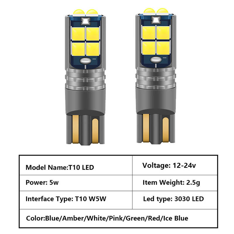 Luz LED Canbus T10 para Interior de coche, lámpara de lectura Canbus W5W 3030 10SMD 12V-24V 194 168, 10W, 1 unidad