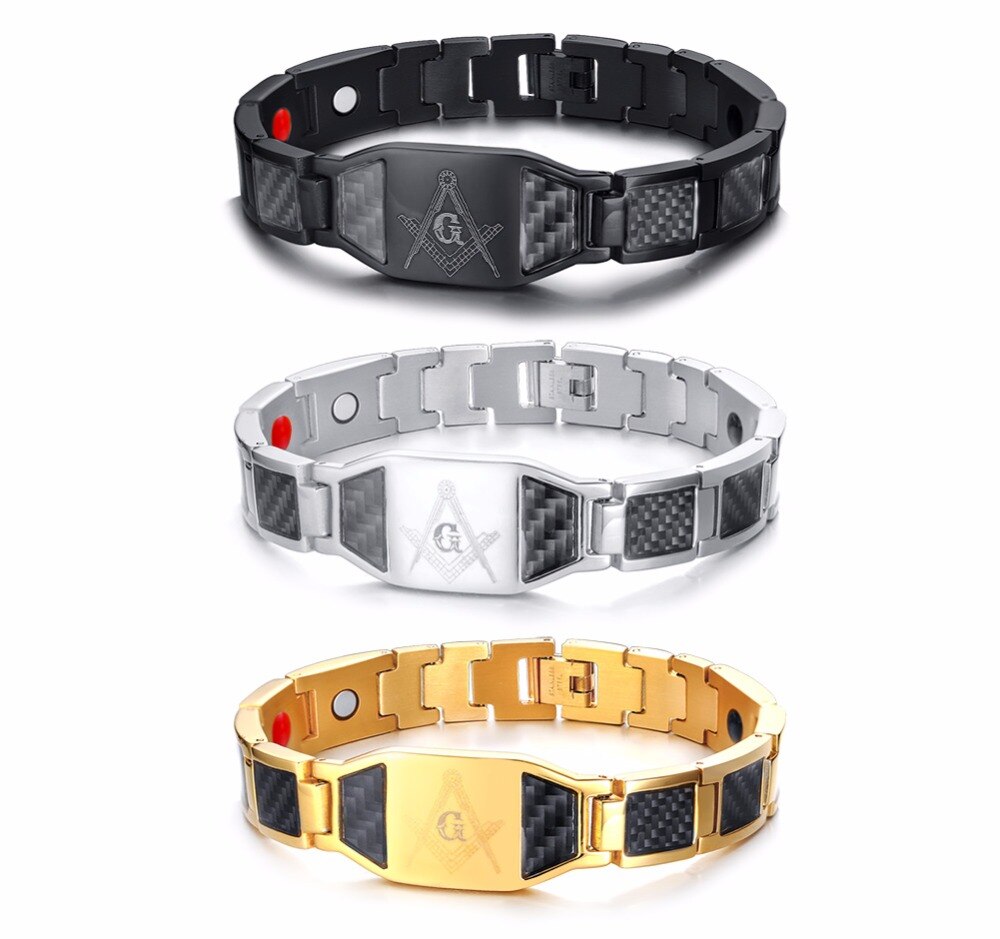 Populaire Mannelijke Jewelrys Gratis Mason armband Roestvrij Staal met Carbon Fiber Magnetische Freenmason Bangle Armbanden