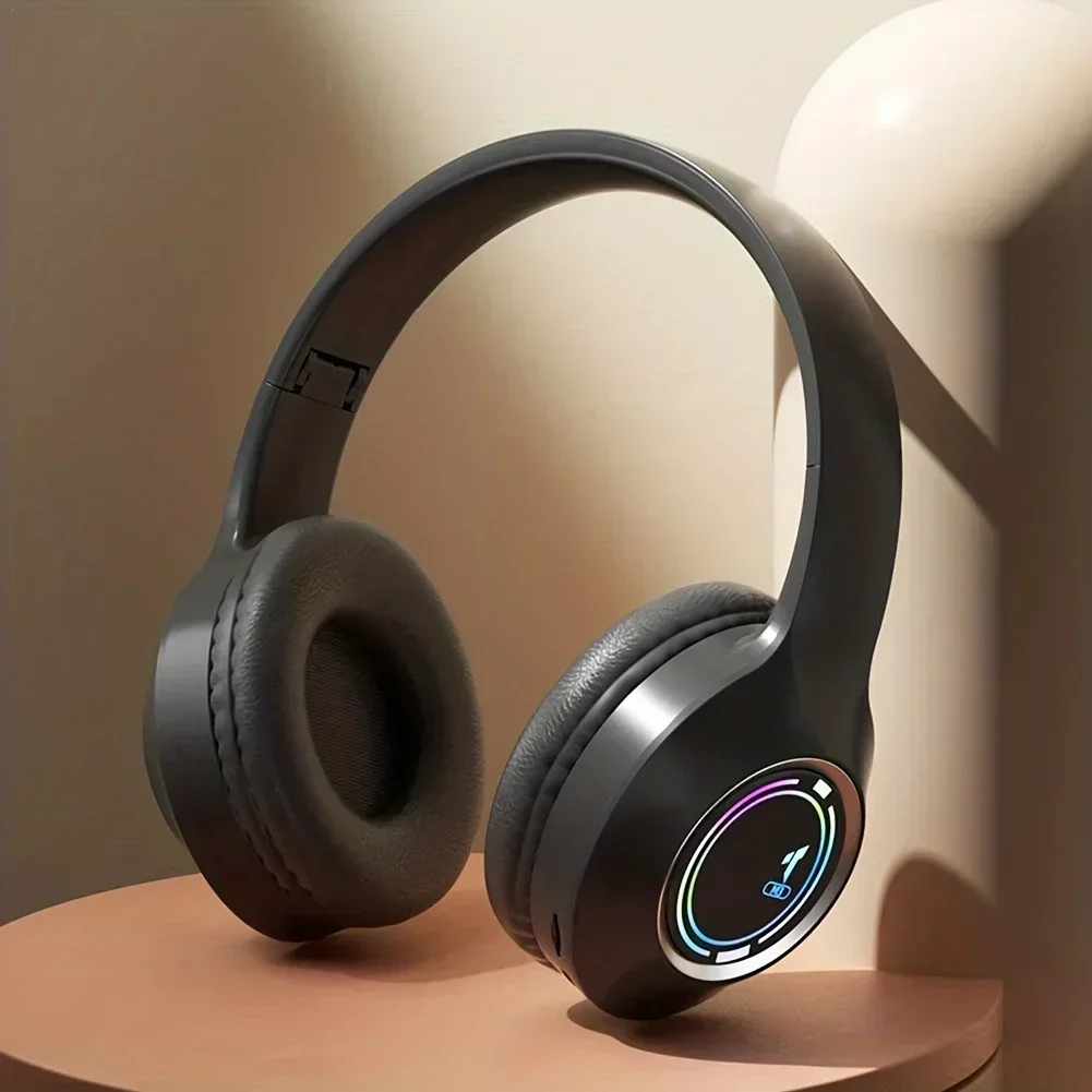 Auriculares Bluetooth con emisión de luz M3, auriculares inalámbricos con tarjeta Led plegable, carga tipo C, uso multiescena, juego y oficina: Negro
